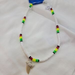 Colorful Beaded Necklace with Shark Tooth Pendant